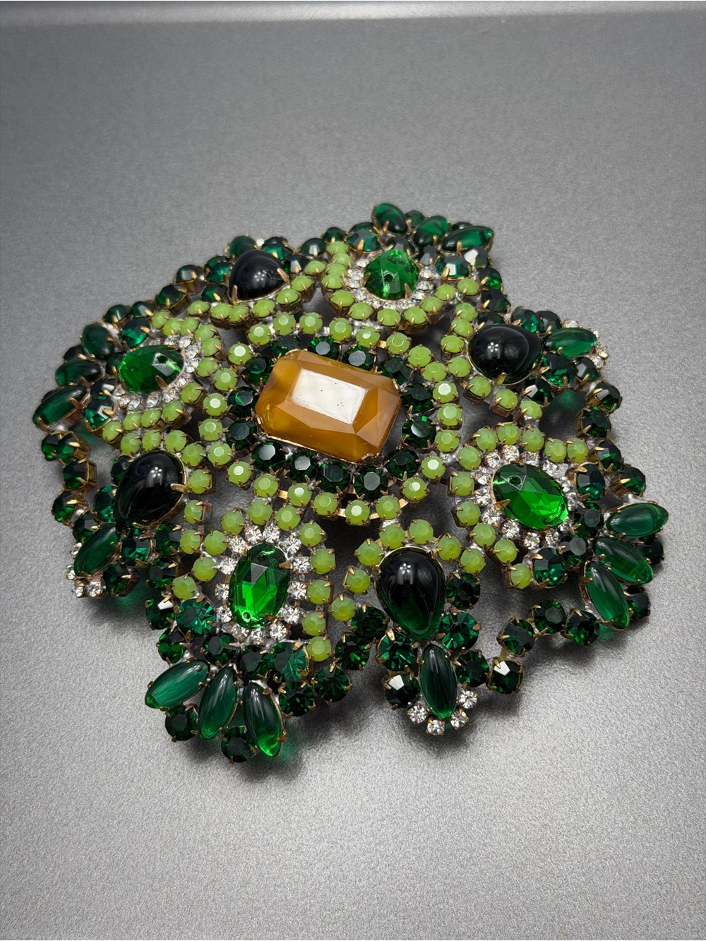 Vintage Bijoux MG Green and Amber Statement Brooch